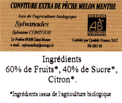 Confiture extra de pêche melon menthe 180 gr