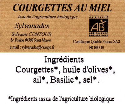 Courgettes au miel 90 gr