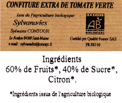 Confiture extra de tomate verte 180 gr